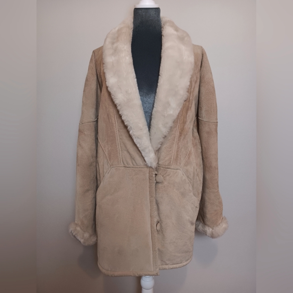 Vintage Thick Leather Shearling Coat Penny Lane Hippie 1970s Large